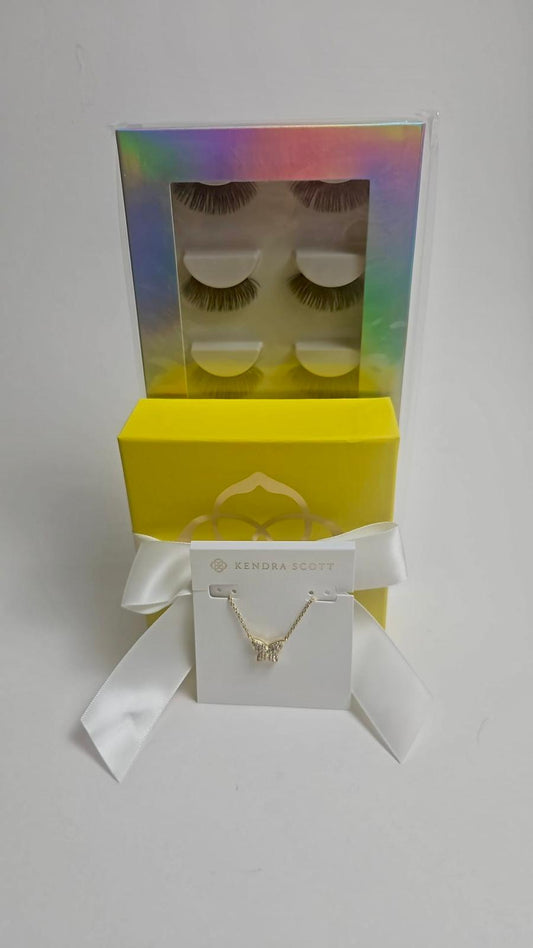 Exclusive Kendra Scott Lillia Crystal Butterfly Gold Pendant and Lash Bundle